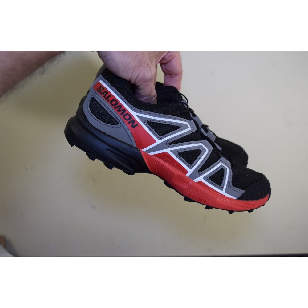Salomon Speedcross J Boys Trail Running Shoes Black Red Gray Size 3 472792